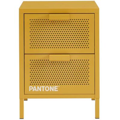 Pantone Mesita de noche de metal amarillo mostaza con dos cajones, 40 cm Pantone Mesita de noche de metal amarillo mostaza con dos cajones, 40 cm