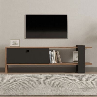 Concept Usine Mueble tv asimétrico gris antracita con armario con aspecto de madera Concept Usine Mueble tv asimétrico gris antracita con armario con aspecto de madera