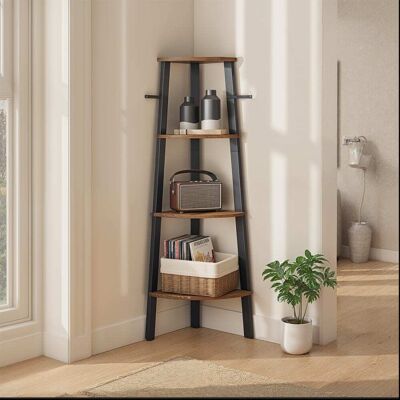 VASAGLE Estantería de Esquina - 5 Estantes en Forma de Escalera para Sala - Gris Carbón y Negro Mate VASAGLE Estantería de Esquina - 5 Estantes en Forma de Escalera para Sala - Gris Carbón y Negro Mate