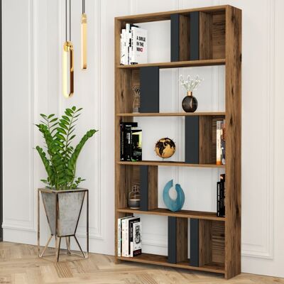 Concept Usine Estantería de 5 estanterías con efecto de madera gris nogal y antracit Concept Usine Estantería de 5 estanterías con efecto de madera gris nogal y antracit
