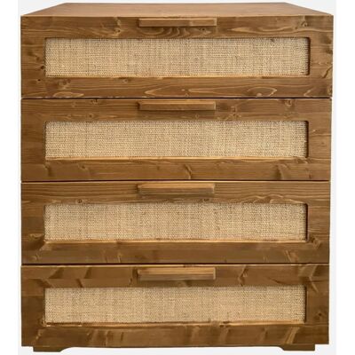 NATYAL Cómoda de madera maciza en roble con 4 cajones de rafia natural 80cm NATYAL Cómoda de madera maciza en roble con 4 cajones de rafia natural 80cm