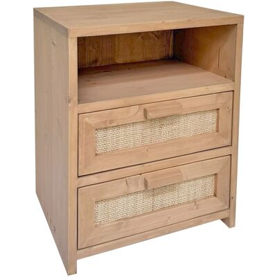 NATYAL Mesita de noche de madera y rafia natural 2 cajones tonos claros 40cm NATYAL Mesita de noche de madera y rafia natural 2 cajones tonos claros 40cm