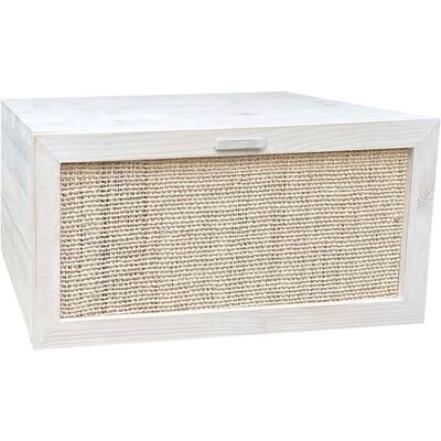 NATYAL Mesita de noche suspendida madera blanco envejecido cajón rafia 40cm NATYAL Mesita de noche suspendida madera blanco envejecido cajón rafia 40cm