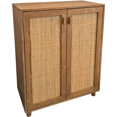 NATYAL Mueble zapatero de madera maciza en roble con puertas de rafia 80cm NATYAL Mueble zapatero de madera maciza en roble con puertas de rafia 80cm