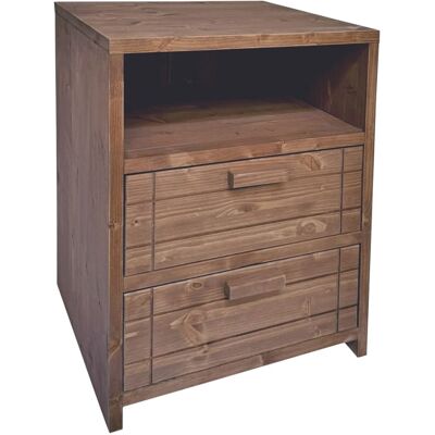 NATYAL Mesita de noche de madera maciza con 2 cajones en tono oscuro 40cm NATYAL Mesita de noche de madera maciza con 2 cajones en tono oscuro 40cm