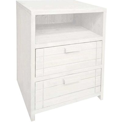 NATYAL Mesita de noche de madera maciza con 2 cajones en tono blanco 40cm NATYAL Mesita de noche de madera maciza con 2 cajones en tono blanco 40cm