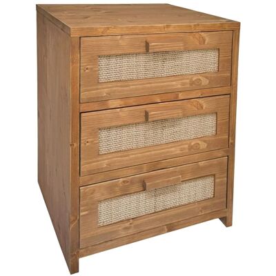 NATYAL Mesita de noche de madera maciza y rafia natural 3 cajones roble 40cm NATYAL Mesita de noche de madera maciza y rafia natural 3 cajones roble 40cm