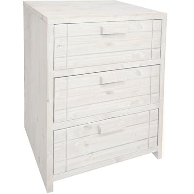 NATYAL Mesita de noche de madera maciza con 3 cajones blanco envejecido 40cm NATYAL Mesita de noche de madera maciza con 3 cajones blanco envejecido 40cm