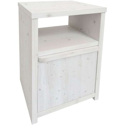 NATYAL Mesita de noche de madera maciza cajón y balda blanco envejecido 40cm NATYAL Mesita de noche de madera maciza cajón y balda blanco envejecido 40cm