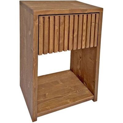 NATYAL Mesita de noche de madera maciza con cajón alistonado en roble 40cm NATYAL Mesita de noche de madera maciza con cajón alistonado en roble 40cm