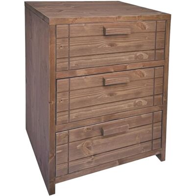 NATYAL Mesita de noche de madera maciza con 3 cajones en tono oscuro 40cm NATYAL Mesita de noche de madera maciza con 3 cajones en tono oscuro 40cm