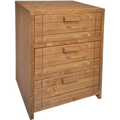 NATYAL Mesita de noche de madera maciza con 3 cajones en tono roble 40cm NATYAL Mesita de noche de madera maciza con 3 cajones en tono roble 40cm