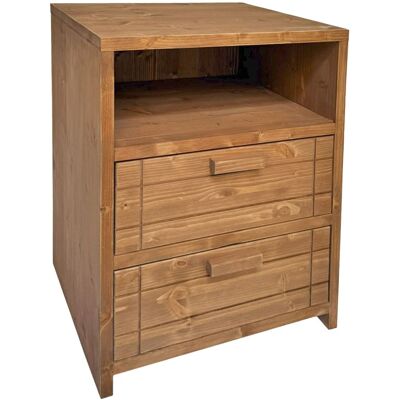 NATYAL Mesita de noche de madera maciza con 2 cajones en tono roble 40cm NATYAL Mesita de noche de madera maciza con 2 cajones en tono roble 40cm