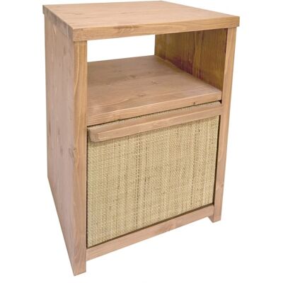 NATYAL Mesita de noche de madera tonos claros con cajón de rafia natural 40cm NATYAL Mesita de noche de madera tonos claros con cajón de rafia natural 40cm