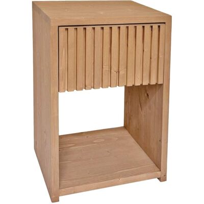 NATYAL Mesita de noche de madera con cajón alistonado en tonos claros 40cm NATYAL Mesita de noche de madera con cajón alistonado en tonos claros 40cm