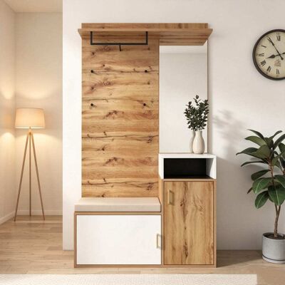 Meubles Cosy Conjunto vestidor con 4 ganchos, espejo, mueble zapatero Meubles Cosy Conjunto vestidor con 4 ganchos, espejo, mueble zapatero