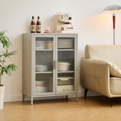 Nordlys Aparador en metal y vidrio estriado 2 puertas beige Nordlys Aparador en metal y vidrio estriado 2 puertas beige