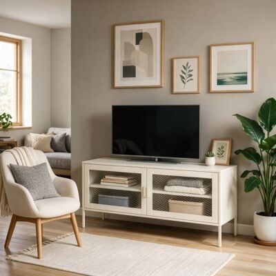 Happy Garden Mueble tv en metal blanco 120cm con 2 puertas Happy Garden Mueble tv en metal blanco 120cm con 2 puertas