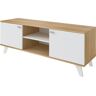 Pondecor Mueble tv turquia mdf lacado roble/blanco texturizado con 2 puertas.