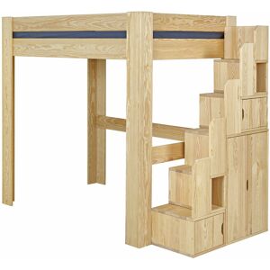 ID Kids Cama alta con escalera madera maciza  natural 90x190 cm