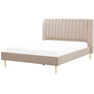 Beliani Cama matrimonial en poliéster aterciopelado beige 180x200