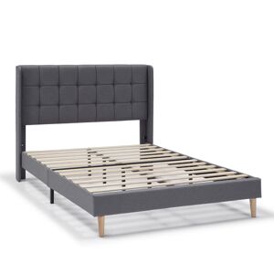 HOMN Estructura de cama tapizada de 30 cm, 135/140x190 cm, gris oscuro