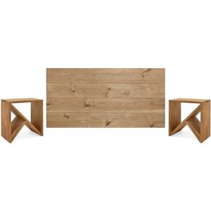 Decowood Pack cabecero y mesitas de madera maciza en tono envejecido 160x80cm