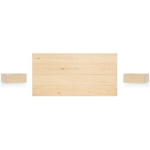 Decowood Pack cabecero y mesitas flotantes de madera maciza natural 180x80cm