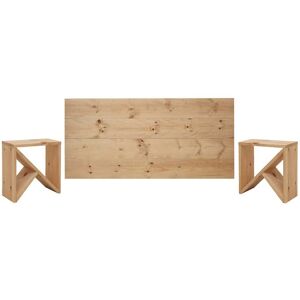 Decowood Pack cabecero y mesitas de madera maciza en tono medio de 180x80cm