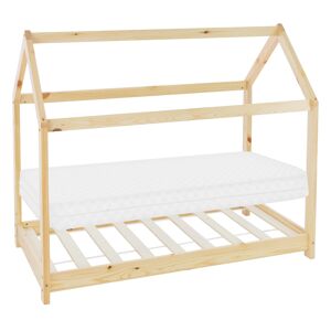 ML-Design Cama infantil + colchón, estilo casa de madera de pino