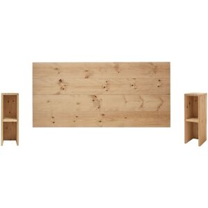 Decowood Pack cabecero y mesitas de madera maciza en tono medio de 180x80cm