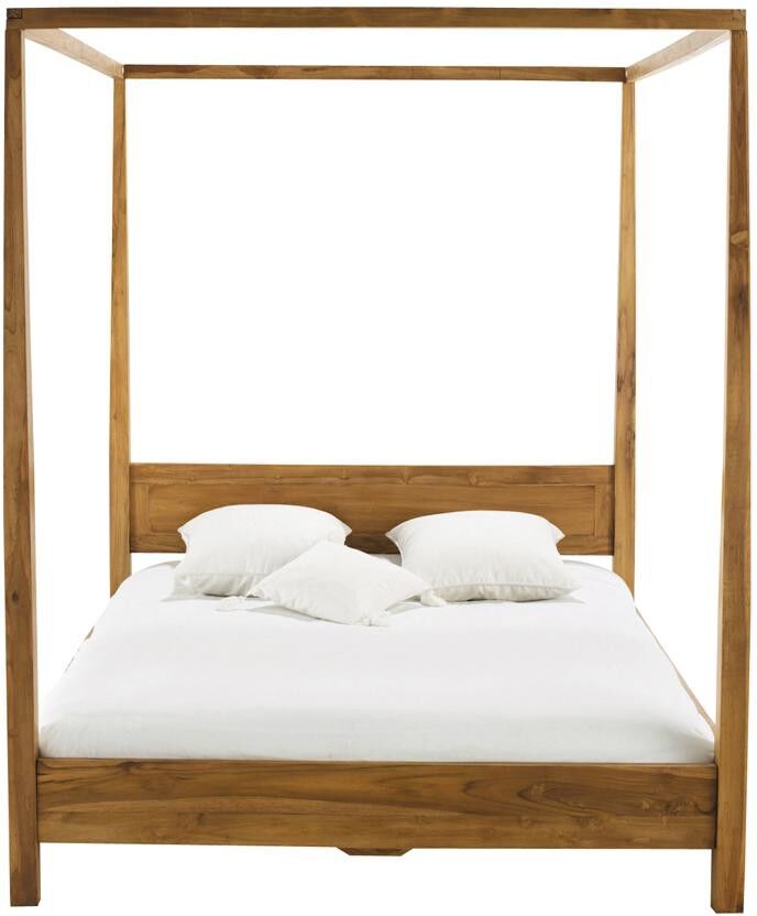 Maisons du Monde Cama con dosel 160 × 200 del acacia con somier de láminas de madera de pino