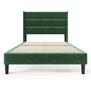 Urban Meuble Cama doble de terciopelo verde con cabecero tapizado Urban Meuble Cama doble de terciopelo verde con cabecero tapizado