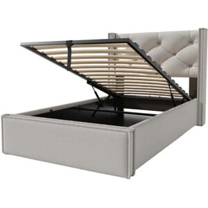 MODFU Cama infantil de algodón gris claro 90x200 cm con almacenaje MODFU Cama infantil de algodón gris claro 90x200 cm con almacenaje