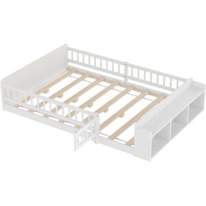 MODFU Cama infantil de madera blanca 140x200 cm con espacio de almacenaje MODFU Cama infantil de madera blanca 140x200 cm con espacio de almacenaje