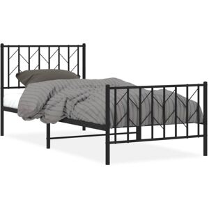 Maison Chic Cama individual con cabecero y estribo metal negro 90x190 cm Maison Chic Cama individual con cabecero y estribo metal negro 90x190 cm