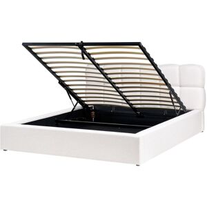 Beliani Cama matrimonial de tejido blanco 160x200 Beliani Cama matrimonial de tejido blanco 160x200