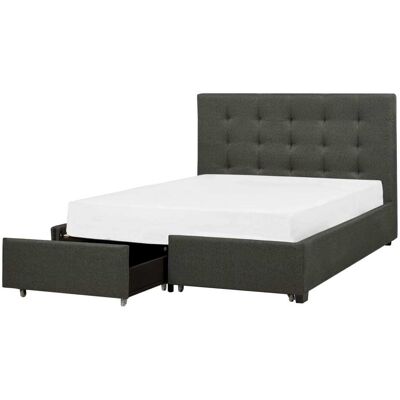 Cama doble de tela gris oscuro con almacenamiento - ROCHELLE Cama doble de tela gris oscuro con almacenamiento - ROCHELLE
