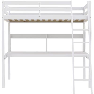 Cama en altillo blanca con escritorio y estantería - Cama en altillo con escritorio Cama en altillo blanca con escritorio y estantería - Cama en altillo con escritorio