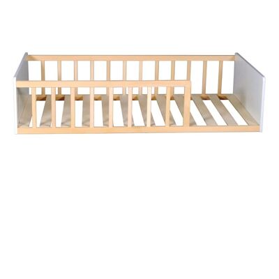 Weber Cama con somier, blanco y madera clara, 80x160 cm Weber Cama con somier, blanco y madera clara, 80x160 cm