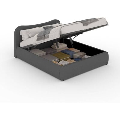 Concept Usine Cama con canapé abatible 160 x 200 cm diseño redondeado terciopelo gri Concept Usine Cama con canapé abatible 160 x 200 cm diseño redondeado terciopelo gri