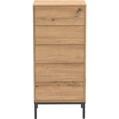 Calicosy Chifonier de 5 cajones y patas de metal h100 cm - efecto madera clara Calicosy Chifonier de 5 cajones y patas de metal h100 cm - efecto madera clara