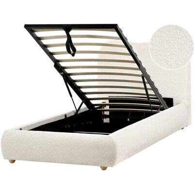 Beliani Cama individual de tejido blanco 90x200 Beliani Cama individual de tejido blanco 90x200
