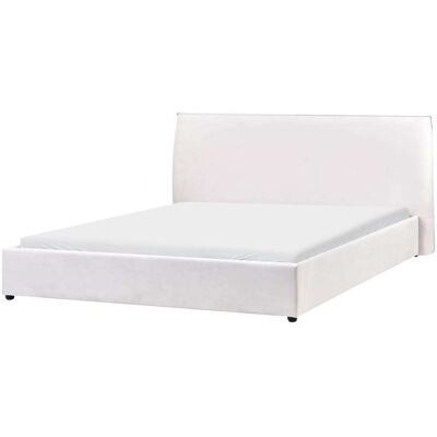 Beliani Cama matrimonial de tejido blanco 180x200 Beliani Cama matrimonial de tejido blanco 180x200