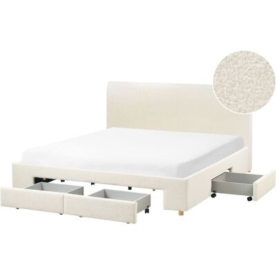 Beliani Cama matrimonial de tejido blanco 180x200 Beliani Cama matrimonial de tejido blanco 180x200