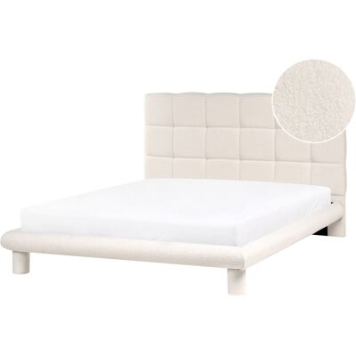 Beliani Cama matrimonial de tejido blanco 140x200 Beliani Cama matrimonial de tejido blanco 140x200