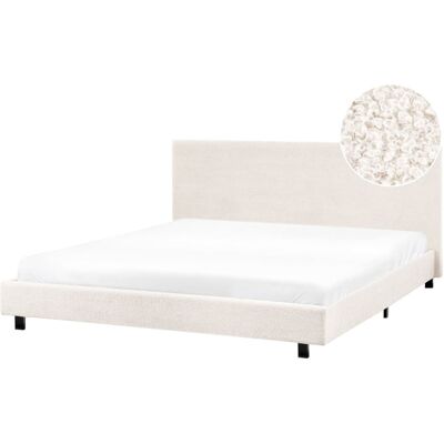 Beliani Cama matrimonial de tejido blanco 180x200 Beliani Cama matrimonial de tejido blanco 180x200