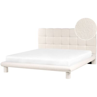 Beliani Cama matrimonial de tejido blanco 180x200 Beliani Cama matrimonial de tejido blanco 180x200
