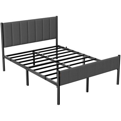 VASAGLE Cama doble con cabecero tapizado de metal color gris VASAGLE Cama doble con cabecero tapizado de metal color gris