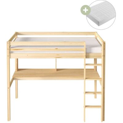Sunny Cama alta con escritorio, beige - con colchón híbrido de 90 x 200 Sunny Cama alta con escritorio, beige - con colchón híbrido de 90 x 200